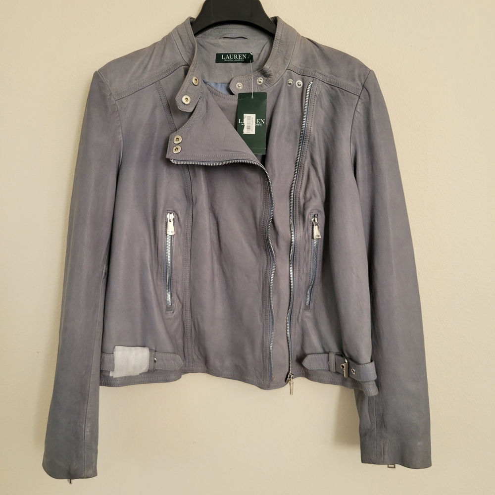 NWT Lauren Ralph Lauren Lamb Leather Moto Jacket Size 16